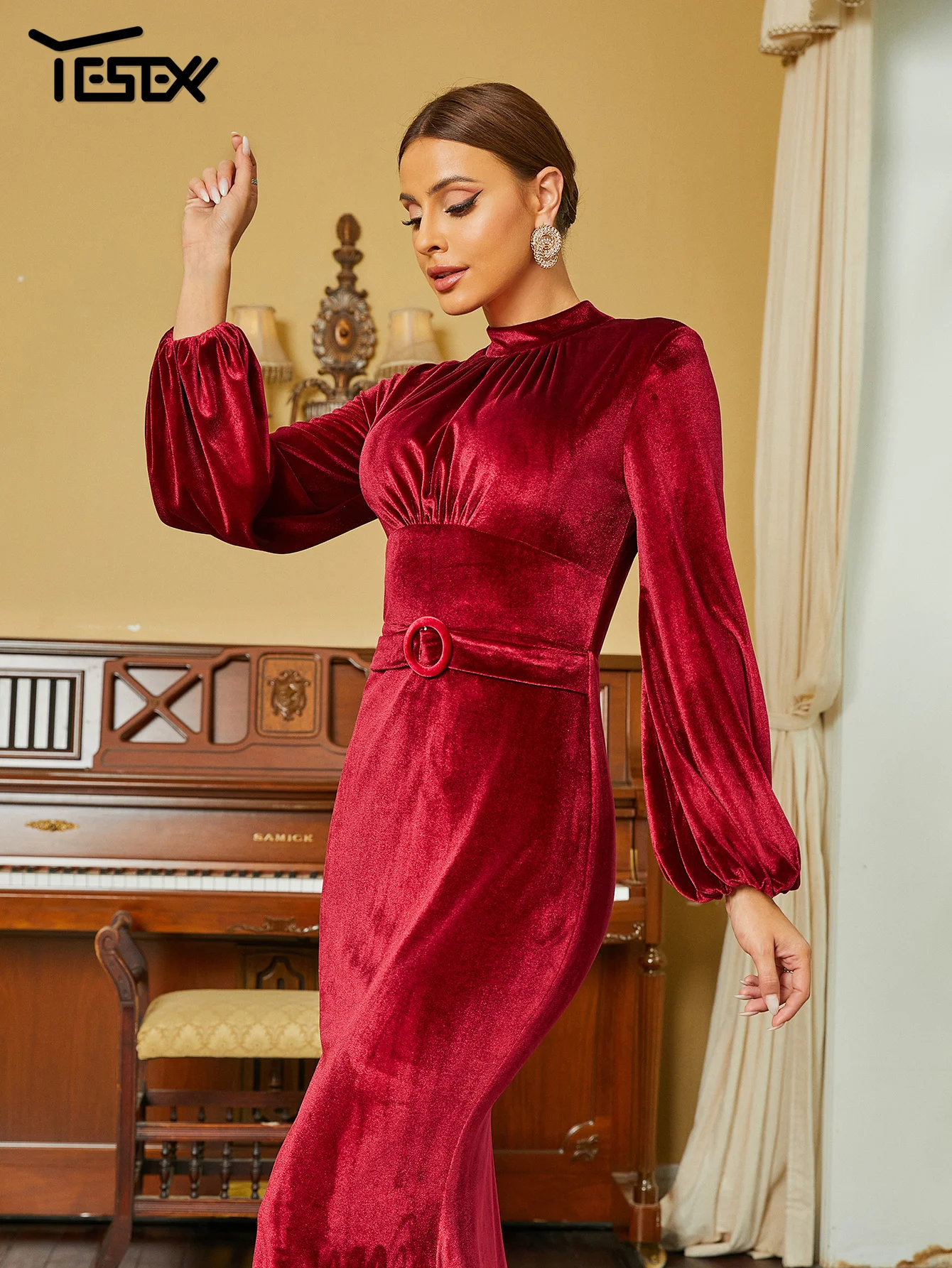 Yesexy Gown Bridesmaid Women Dress Round Neck Burgundy Long Maxi Female Elegant Formal Dresses Party Evening Prom Vestidos