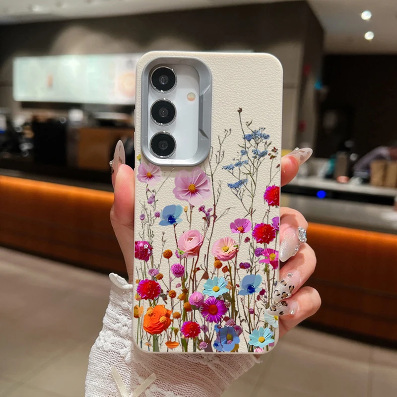 Colorful Flower Case For Samsung Galaxy S24 S23 S22 Ultra S20 S21 FE A16 A14 A34 A15 A25 A35 A55 A52 A53 A54 5G Leather Texture