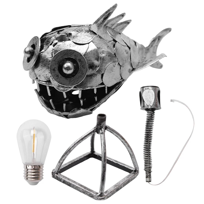 4X Angler Fish Lamp USB Rechargeable Desktop Metal Light Handmade Craft Home Living Room Decoration Small