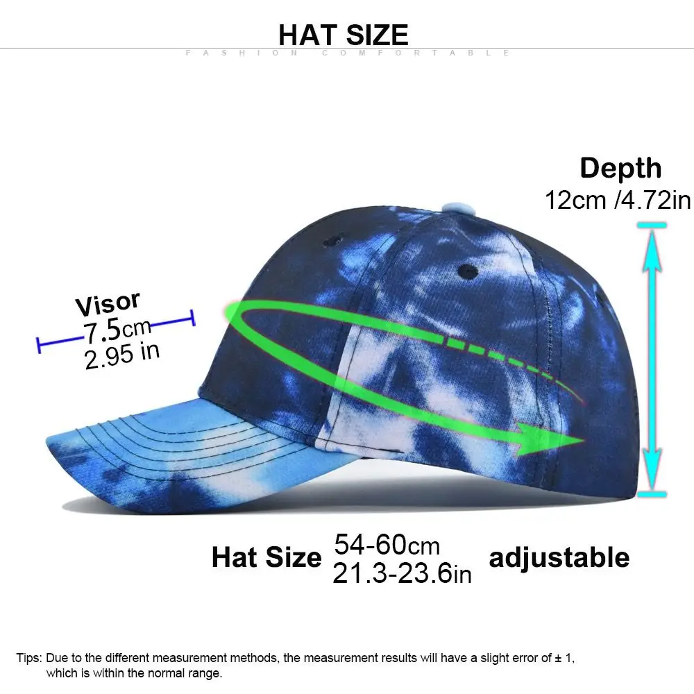 Fashion Cotton Baseball Cap Adjustable Tie Dye Print Peaked Cap Hip-hop Multicolor Sun Visor Hat Summer