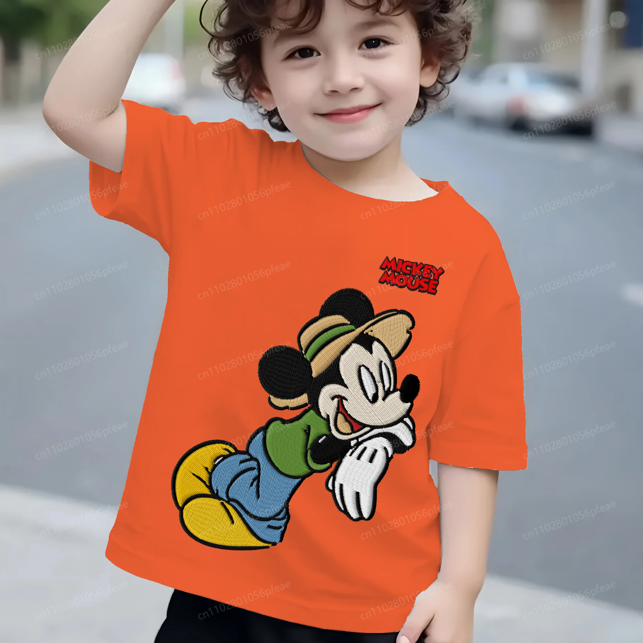 

Embroidery Mickey 3D Printing Texture T-shirt for a Boy Pure Cotton 2025 Kids Clothes Disney T-shirts Boys Children Summer Top