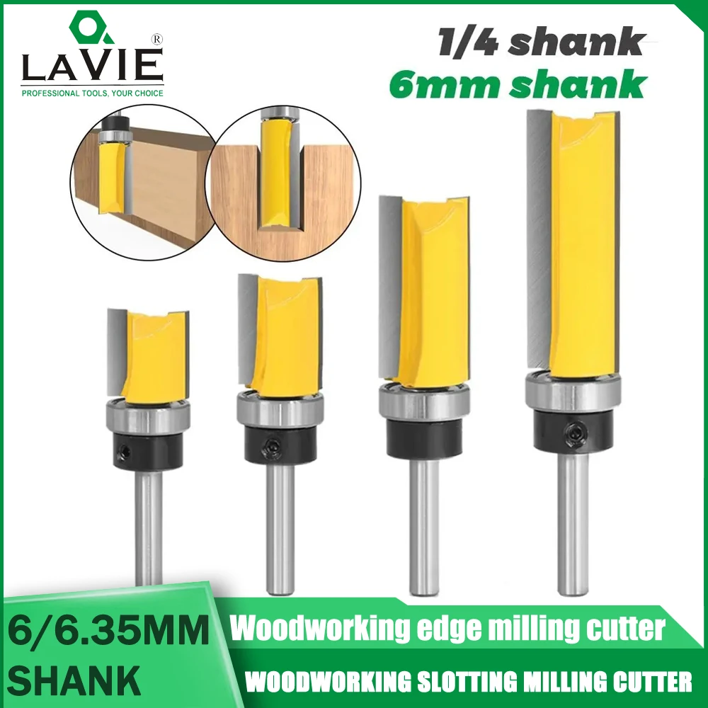

LAVIE1PC 6mm1/4inch Shank Flush Trim Router Bit Pattern Bit Top Bottom Bearing 3/4" Blade Template Wood Milling Cutter Carpenter