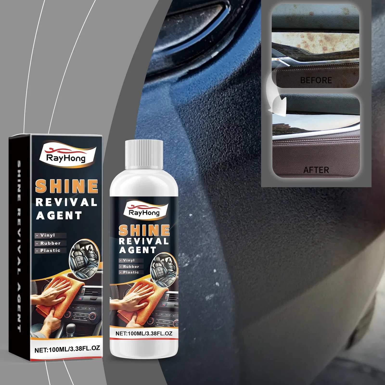 

Auto Interior Plastic Restorer - Cleans Stains Scratches, Restores Faded Shine, Nourishes & Protects Against Dirt Water Damage