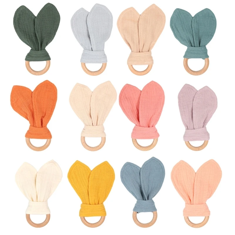 

Baby Wooden Hand Grasp Toy Soft Cotton Cute Rabbit Ears Teether Wood Bracelet Comforting Toy Teething Sensory Rattle