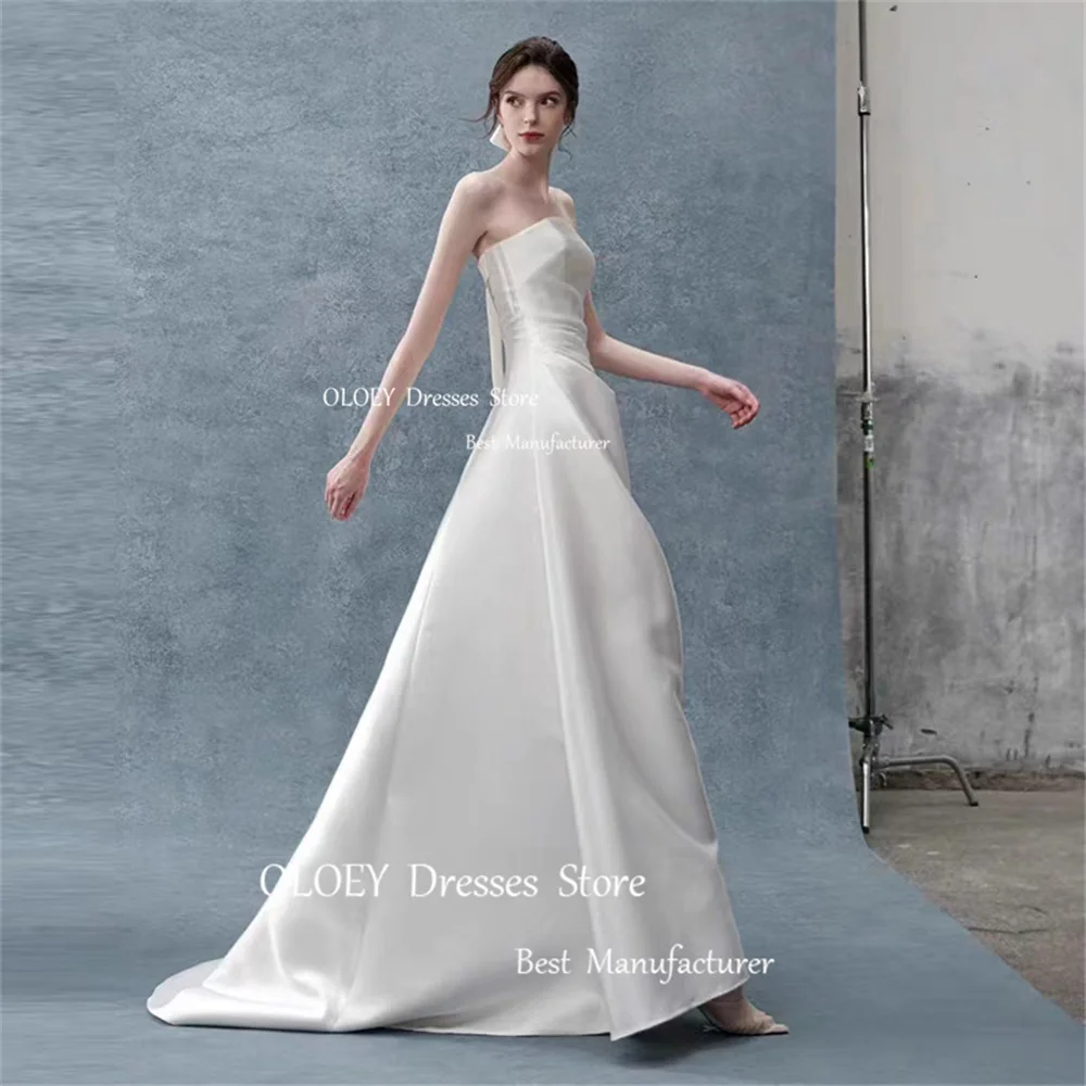 OLOEY Elegant Strapless Wedding Dresses Photoshoot A Line Floor Length Zipper Back Bridal Gowns With Appliques Bolero Custom