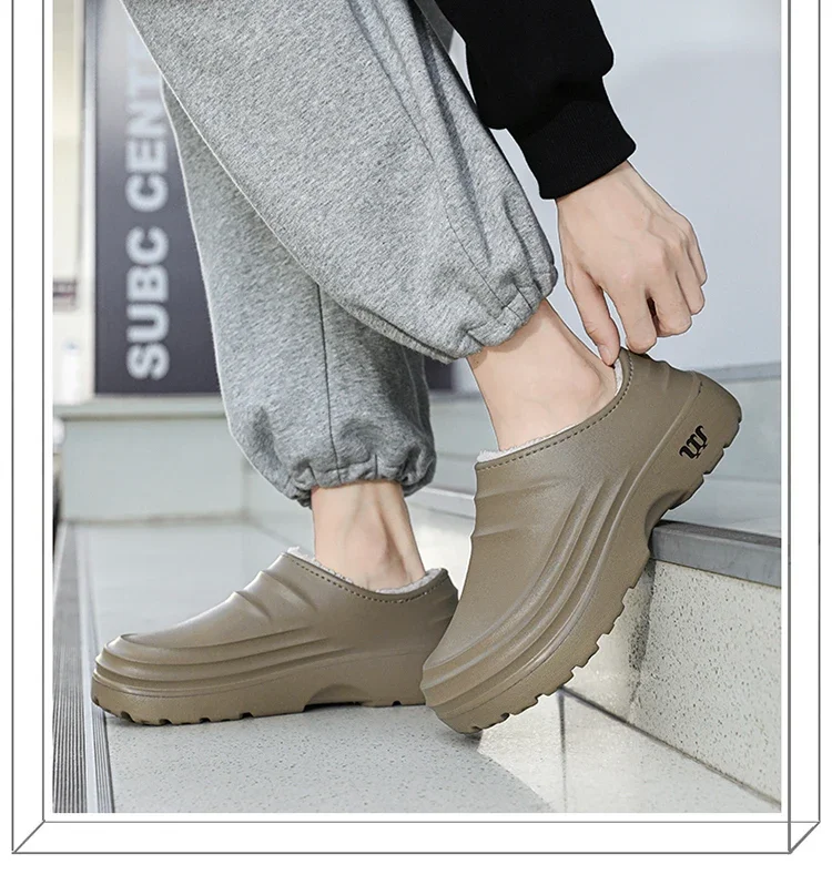 Winterliche, große, warme Plüsch-Kochschuhe für Herren, wasserdicht, rutschfest, ölbeständig, Arbeitsschuhe für Küchen- und Restaurantpersonal. – Detail 1