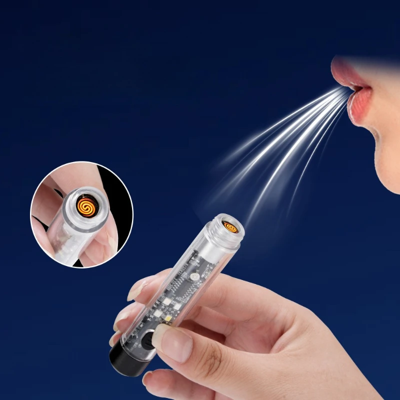 

Portable Strong Light Flashlight New Air Blowing Igniter LED Lighting Lightweight Mini Charging Emergency Cigarette Lighter