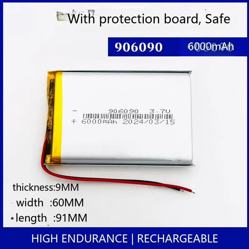 906090 6000mAh 3.7V بطارية ليبو قابلة للشحن ليثيوم أيون بوليمر خلية حزمة اللوحي GPS قوة البنك DIY #1