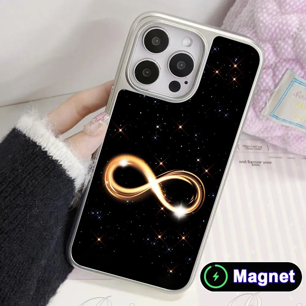 

Infinity Starry Phone Case for iPhone 17 16 15 14 13 12 11 Air Pro Max Plus Electroplated Silver Magsafe Cover