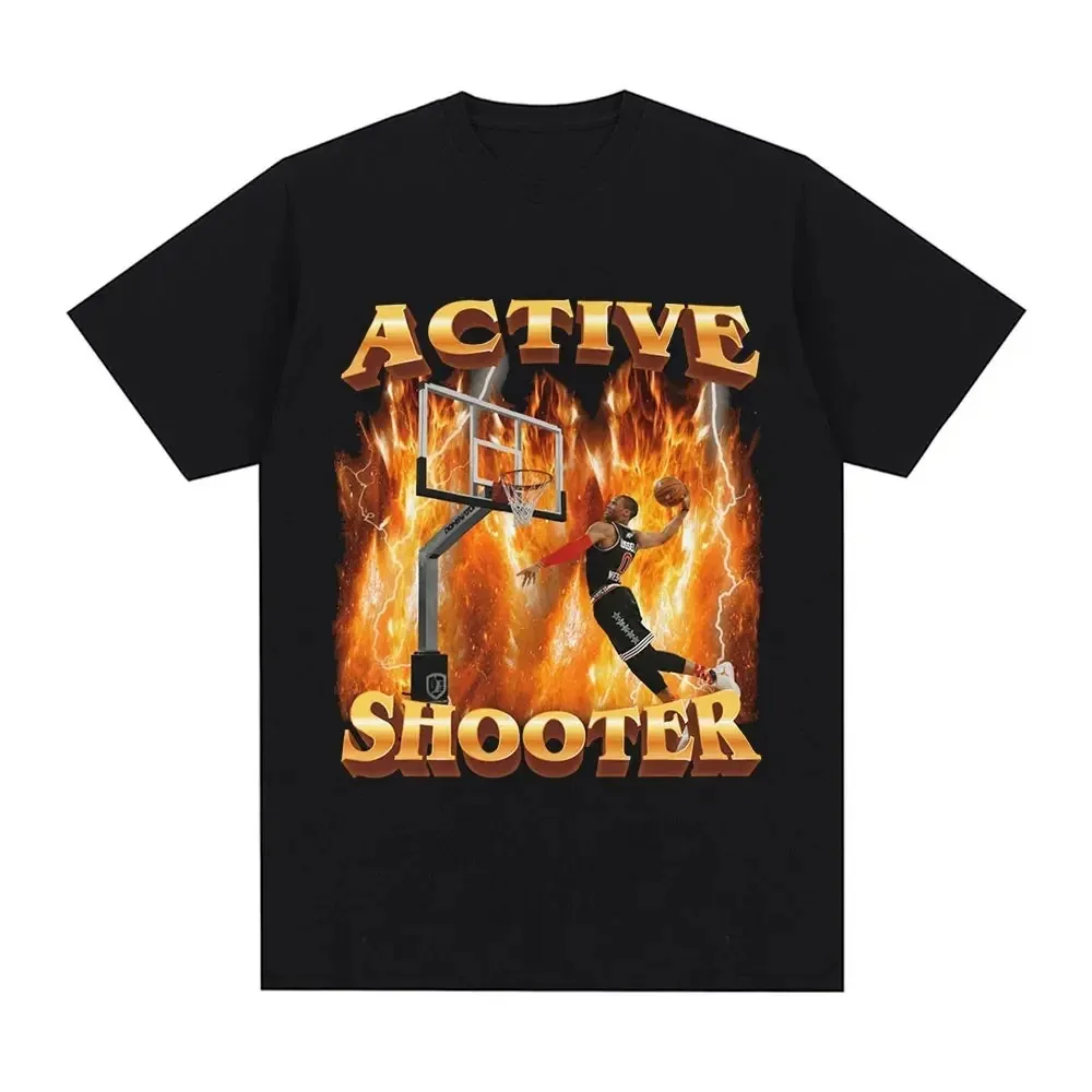 Active Shooter Funny Meme Flat T-Shirt Men's and Women's Fashion Retro Short Sleeve T-Shirt Casual Trend Short Sleeve T-Shirt