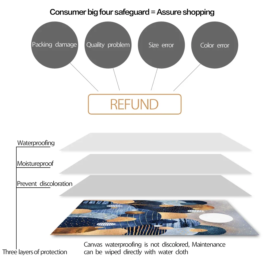 الذهبي الشمس القمر هيل البحر مجردة جدار الفن جدارية قماش اللوحة - غرفة المعيشة الملصقات والمطبوعات الزخرفية #5