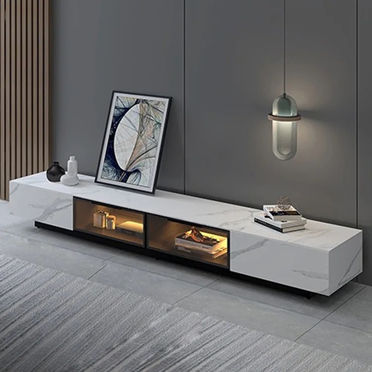 Italian minimalist solid wood slate TV cabinet coffee table combination LED toughened glass advanced living room TV