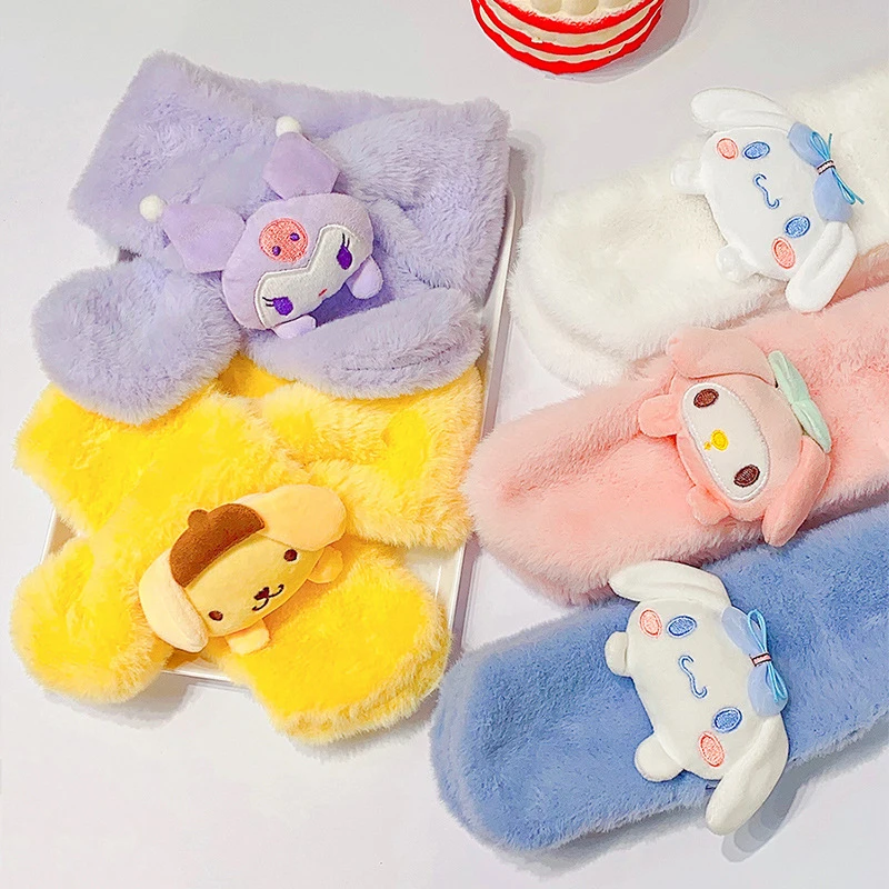 Kawaii Sanrio Cinnamoroll My Melody Anime Plüsch Kuromi Kinder Schal Zubehör Weiche Verdickte Kinder Schals Mädchen Nette Geschenke