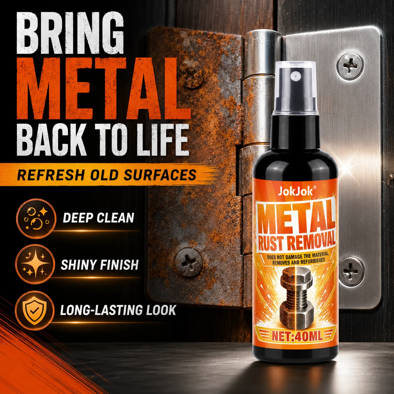 Rust Remover - Metal Polishing Spray, Quickly Dissolves Rust, Scale, and Oxides on Metal Surfaces to Restore Shine. Safe