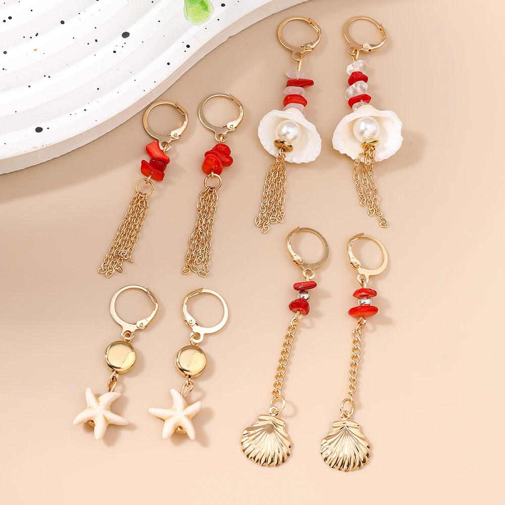 

Fashion Summer Beach Starfish Shell Drop Earrings for Women Boho Tassels Earrings Girls Party Holiday Jewelry Gifts