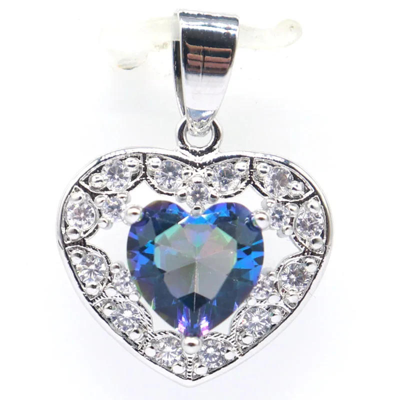 Buy 3 Get 1 Free 26x17mm Dazzling Heart Shape Fire Rainbow Mystic Topaz Rhodolite Garnet Kunzite CZ Silver Pendant