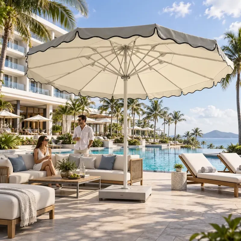 Resort Hotel Oversized Center Pole Umbrella Heavy Commercial Outdoor Poolside Parasol for Hospitality Project