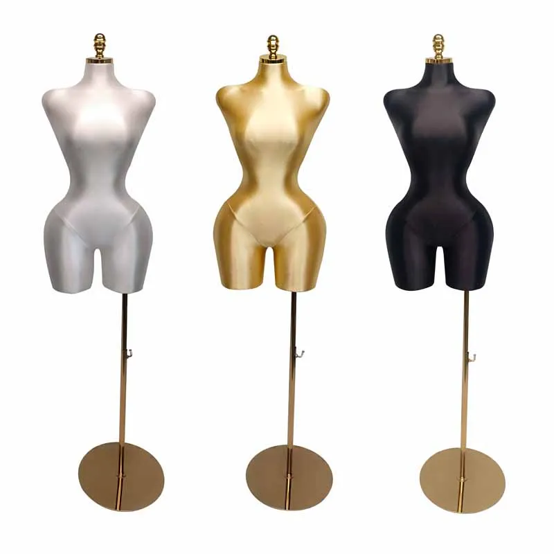 

Satin Female Half Body Mannequin Adjustable Slim Waist Dress Form Short Legs Big Hip Wide Shoulder Mannequin Torso With Stand
