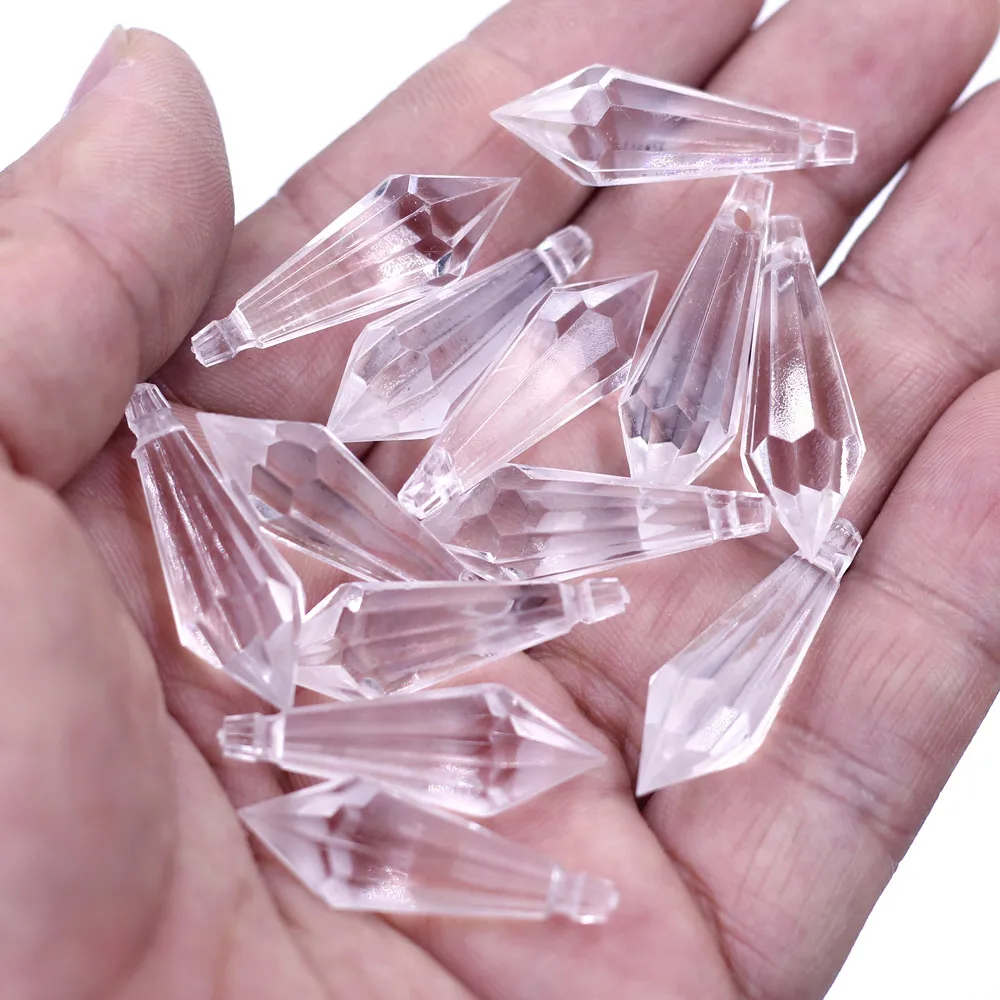 Pendants Teardrop Faceted Crystal Shape Acrylic Clear For Charms Necklaces Jewelry DIY Making Findings 31x10mm