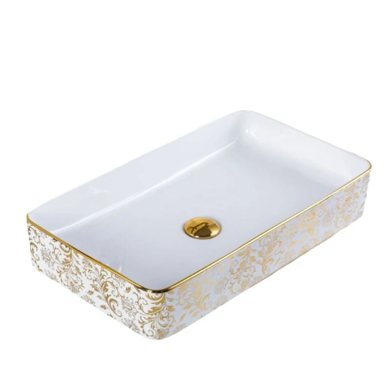 

Large-sized countertop basin rectangular thin-edged washbasin electroplated gold