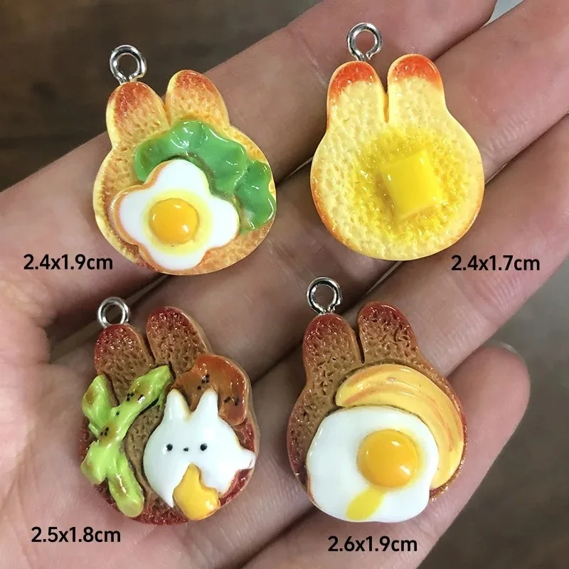 10Pcs Kawaii Cartoon Rabbit Toast Bread Resin Charms Mini Funny Food Pendants Handmade Earring Keychain Jewelry Decor