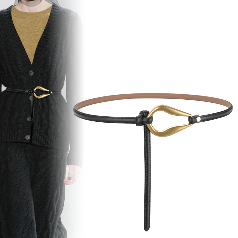 

100% genuine real leather Fashionable antique belt for women, simple cowhide , versatile Korean version woolen dress women