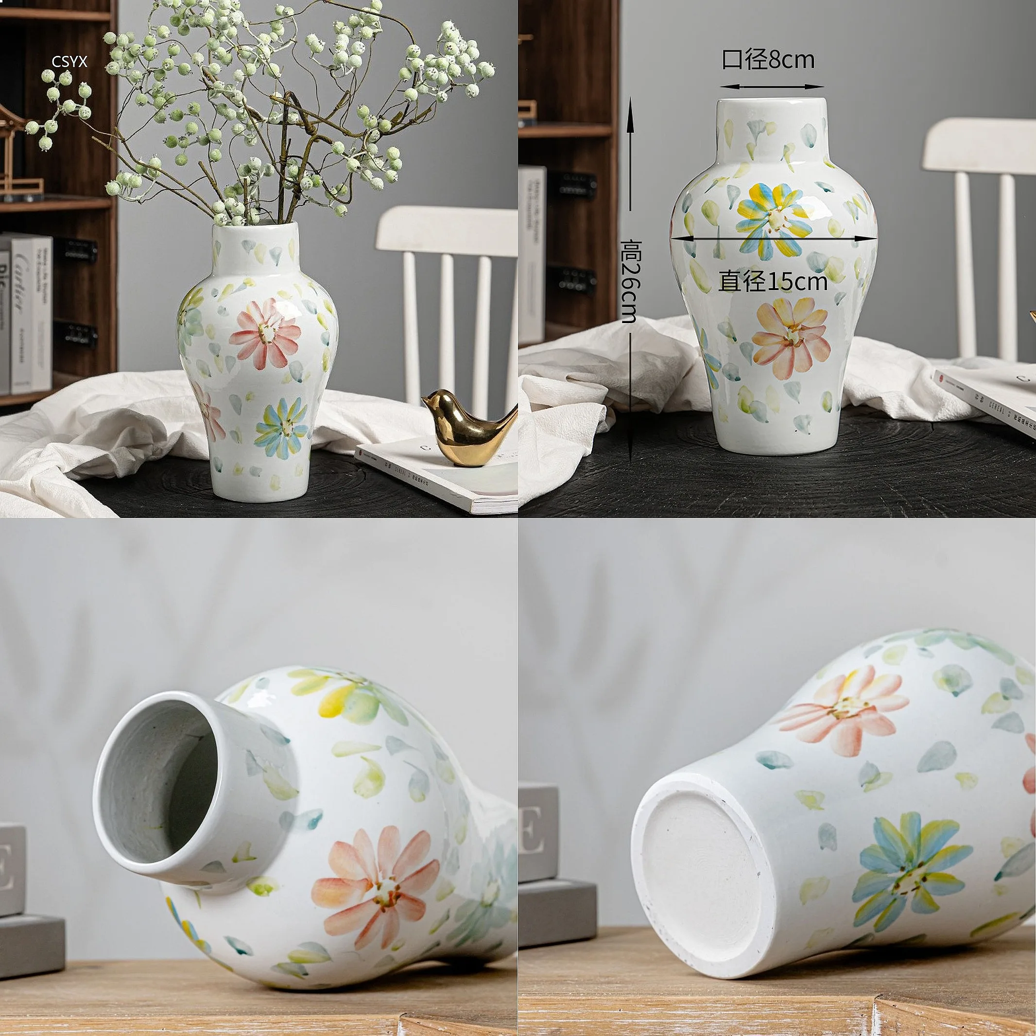 Hand Painted Underglaze Ceramic Vase Jingdezhen Colorful Floral New Chinese Home Decor