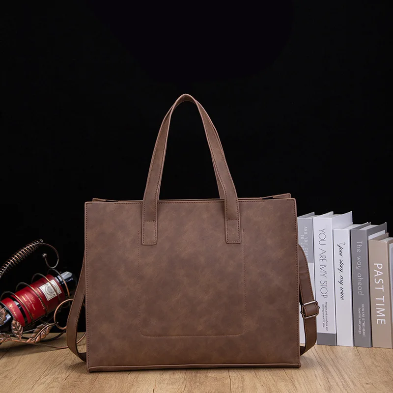 Man Horizontal Fashion PU Leather Messenger Luxury Brand Men Briefcase Handbag Men's Shoulder Retro Tote Leather Laptop Bag