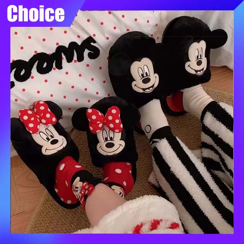 

Тапочки с Микки и Минни, милые хлопковые тапочки с героями мультфильмов Диснея для мужчин и женщин, повседневная модная домашняя обувь, подарок для девочек