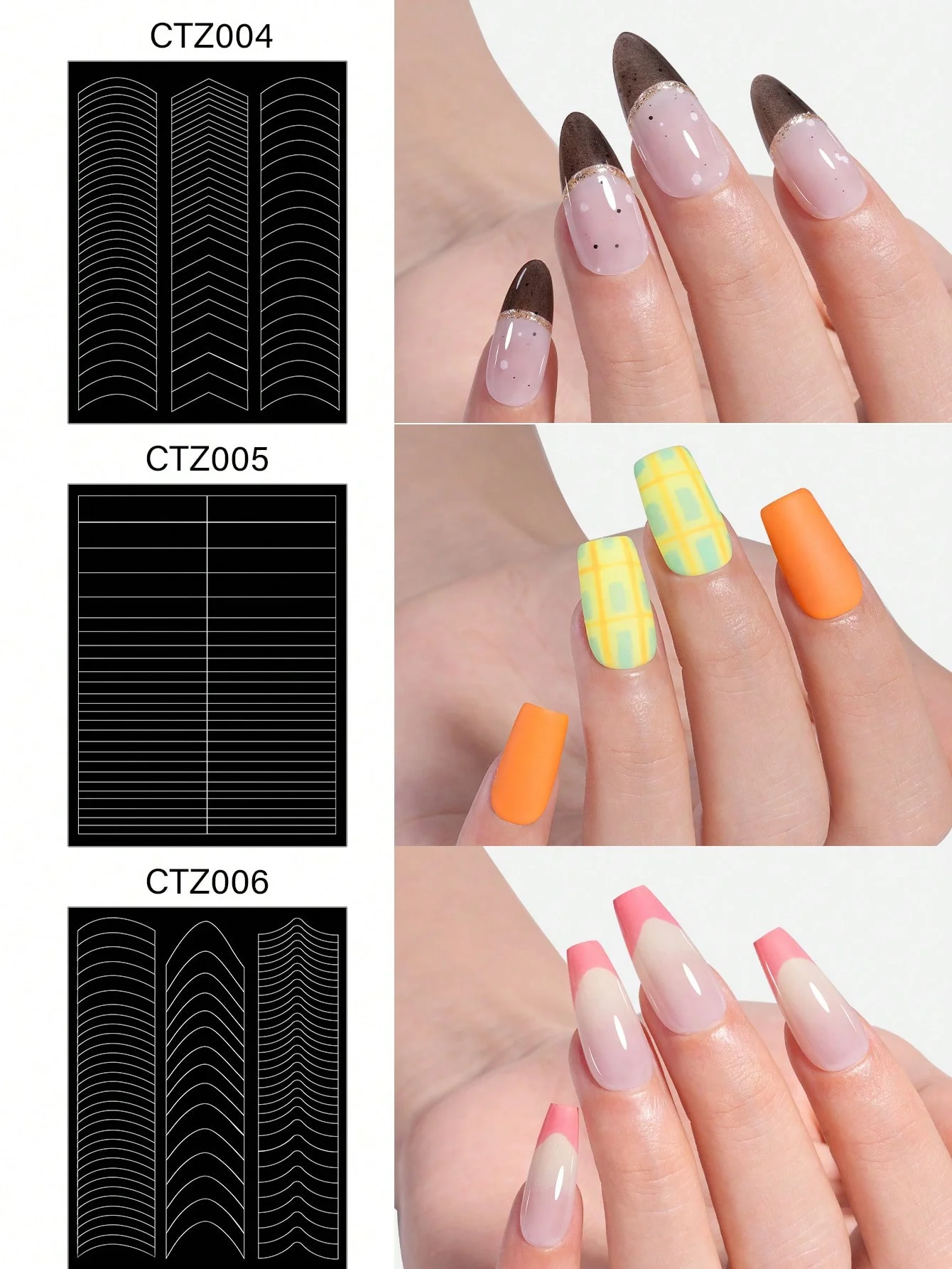 6 French Nail Stickers - Self Adhesive V-shaped Fingertip Guide, Easy DIY Home Nail Decoration, Shining Effect, Single Use