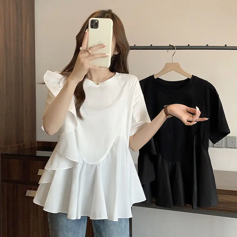 

DAYIFUN Large Size T-shirts Women's Patchwork Short Sleeve Tshirts 2024 Summer New O Neck Loose T-Shirt Fashion Tops Female Tees