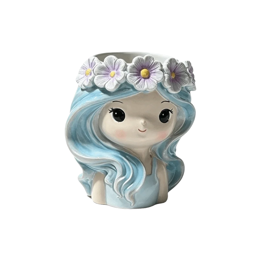 Home Decor Resin Girl Shape Planter Desktop Storage Pen Holder Flower Pot Vase Decoration Fairy Flowerpot Office