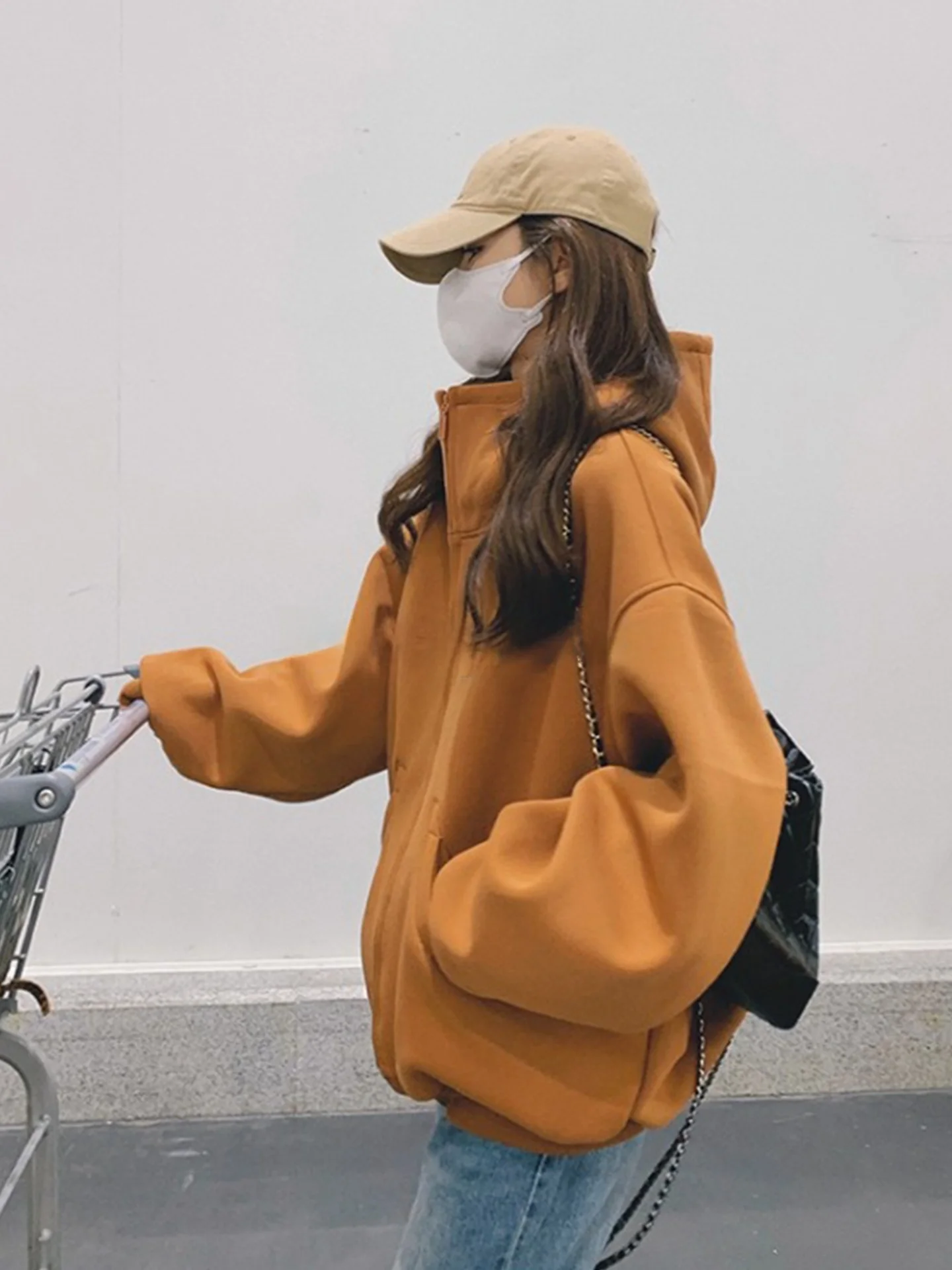 

Rouje Kefss Women's Oversized Hoodie Pumpkin Color Korean Style Casual Loose Top Spring Autumn New Arrival