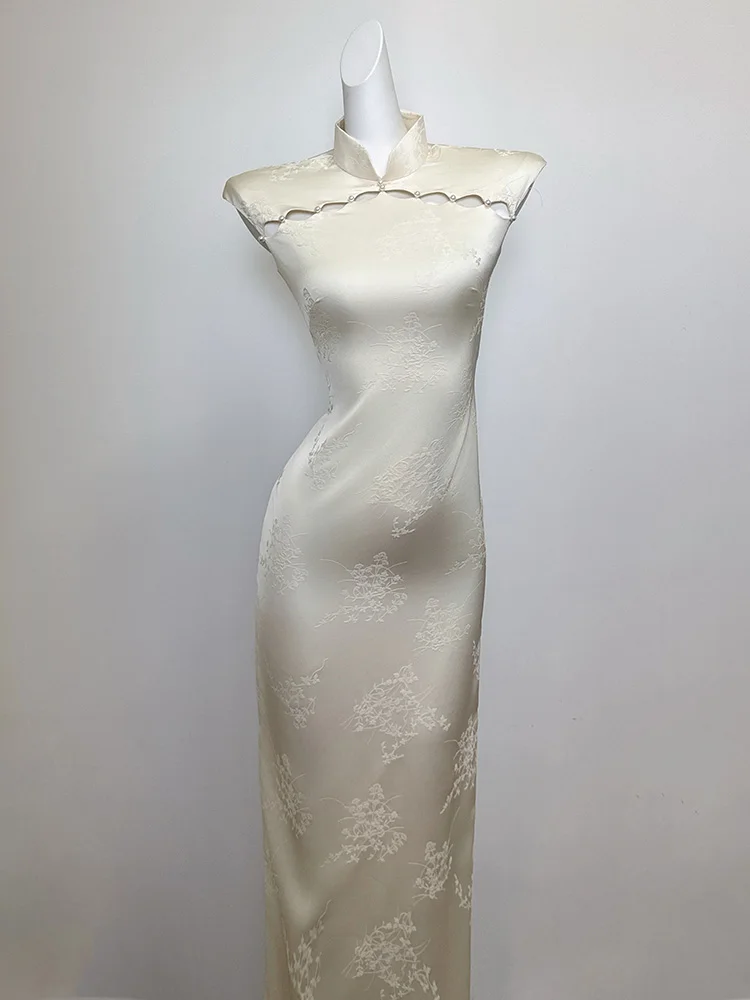 

Новое китайское платье-ципао Ele White с цветочной вышивкой, средней длины, для женщин 8-25 лет