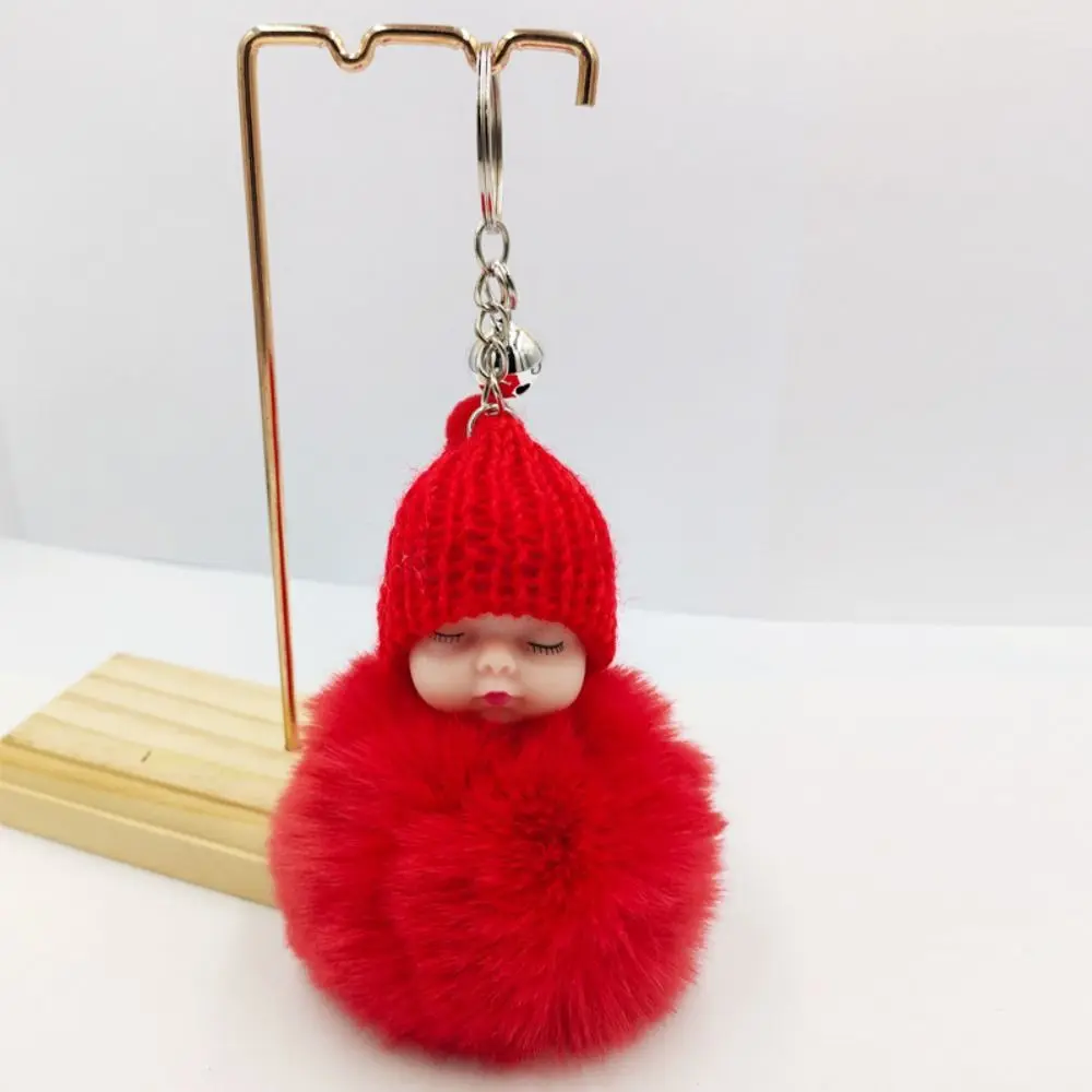 3PCS New Plush Sleeping Baby Key Ring 10 Colors Doll Pompom Key Buckle Faux Rabbit Fur Keyrings Women