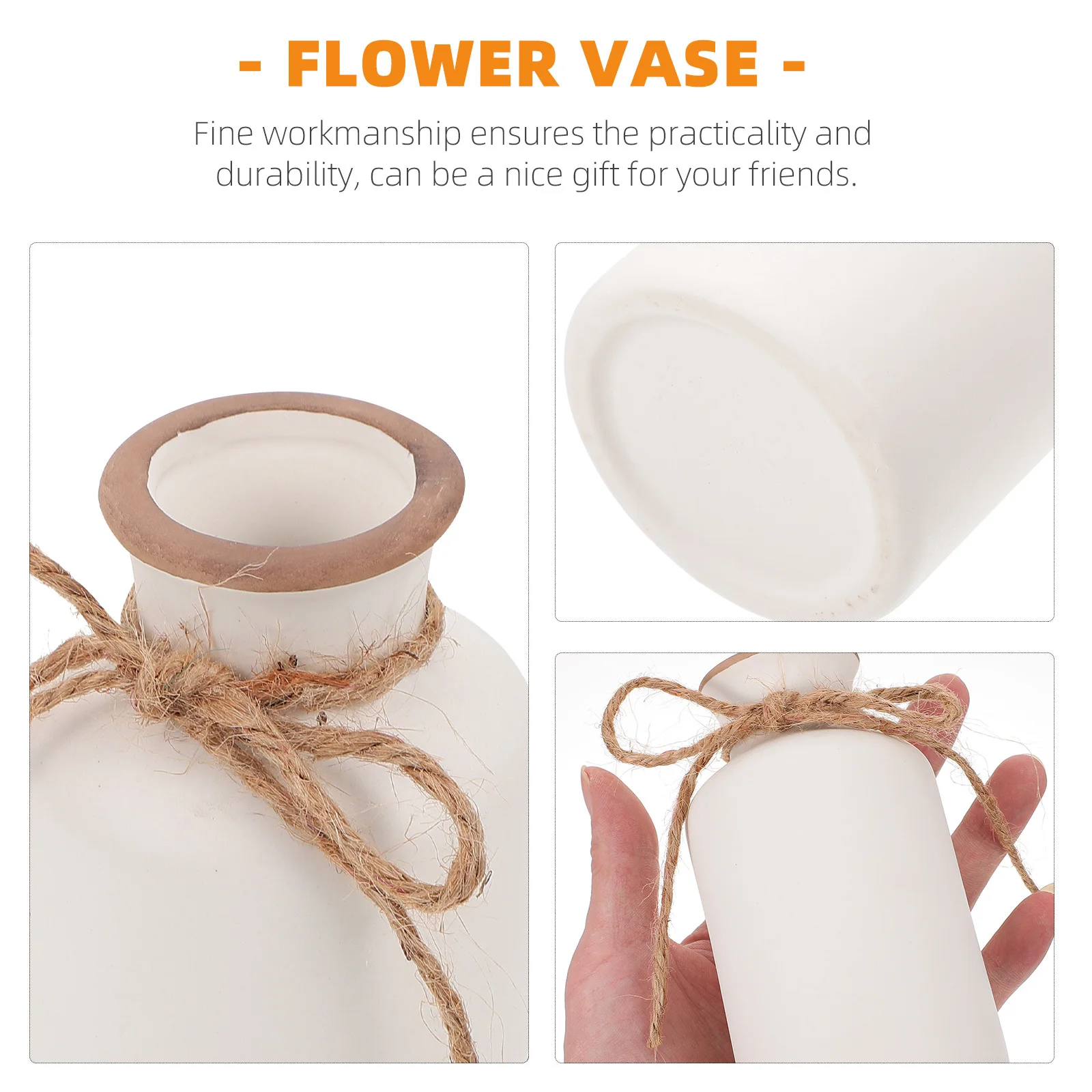 

Ceramic Vase Hemp Bow Knot Flower Pot Aromatherapy Bottle Home Decor High Quality Material Stable Easy Clean