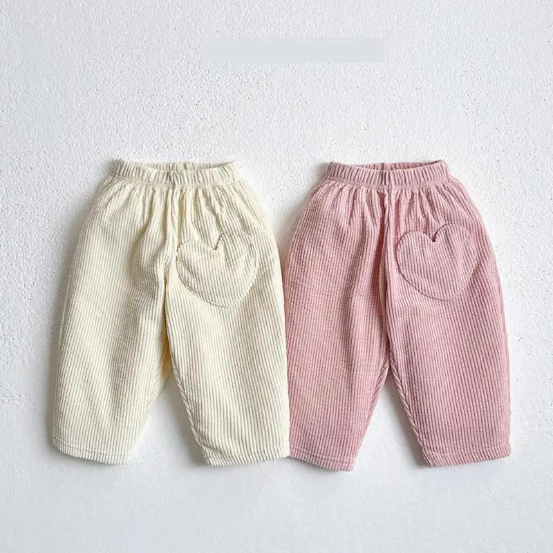 

2025 Autumn New Baby Corduroy Trouser Kids Girls Heart Packet Casual Pants Solid Infant Harem Pants Fashion Children Clothes