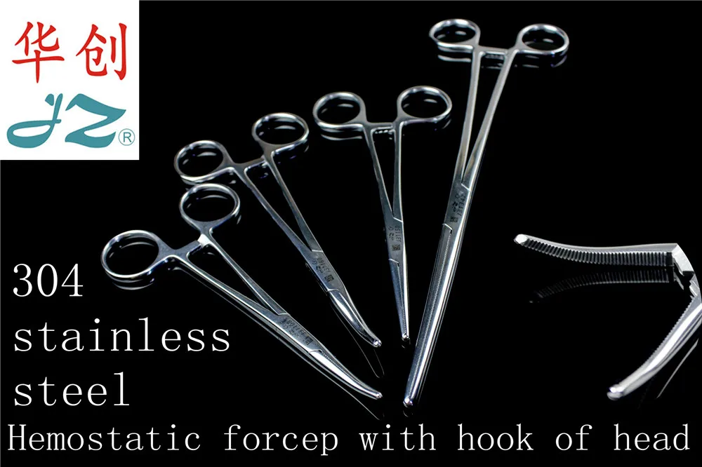 

JZ surgical instrument straight curved head Cook Hemostat forcep 304 stainless steel medical Blood vessel clamp with hook animal