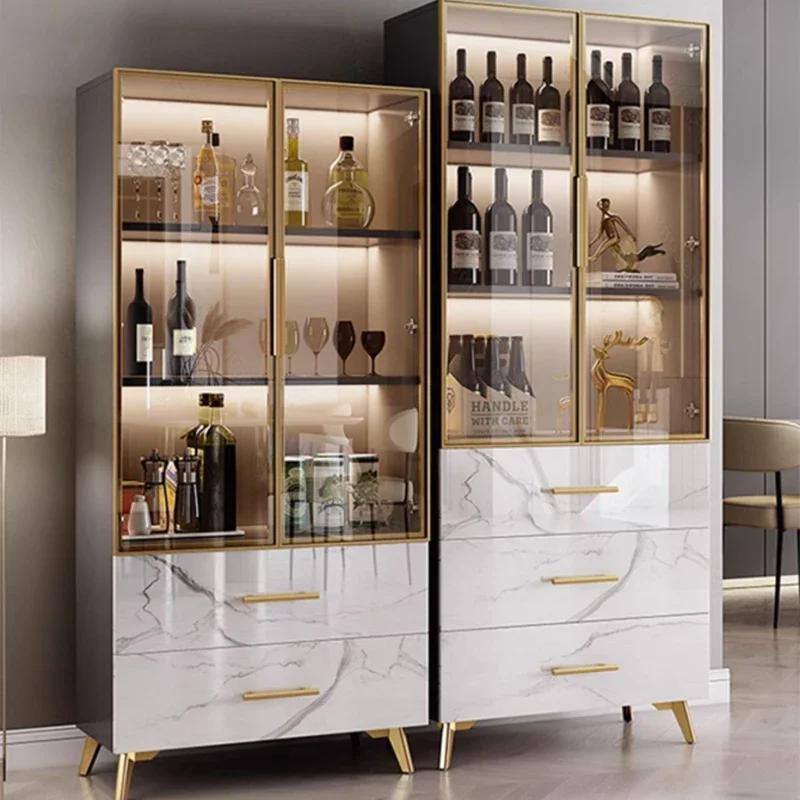 Modern Simple Wine Cabinet Rack Dining Side Cabinet Display Luxury Living Room Glass High Kitchen Vitrina Bar Furniture Club