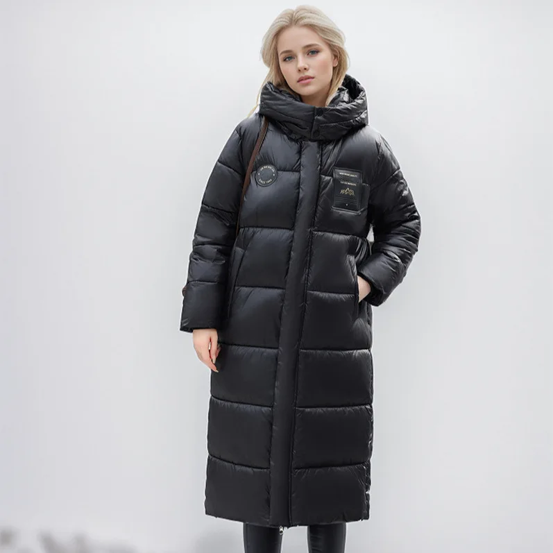 2024 Women\'s Long Puffer Jacket New For Winter Fashionable High-End Temperament Solid Color Hooded Loose Padded Warm Jacket Coat