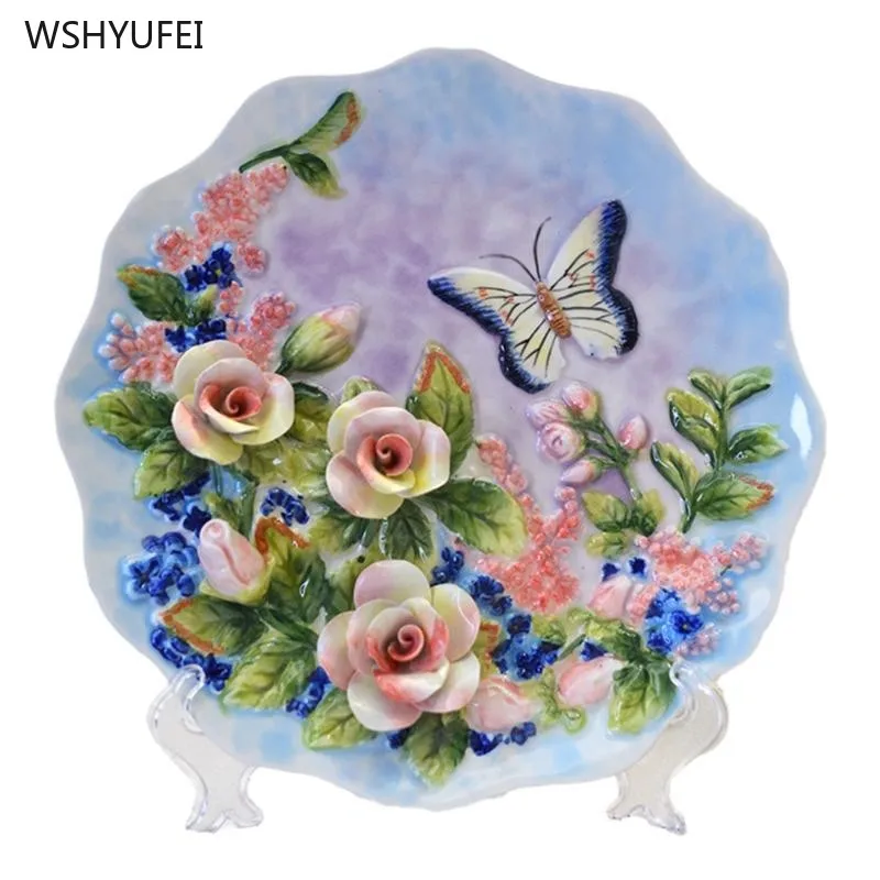 1 pc ceramics Decorative plate Decoration Home accessories Daily gift giving Kitchen utensils Embossed Flowers butterfly