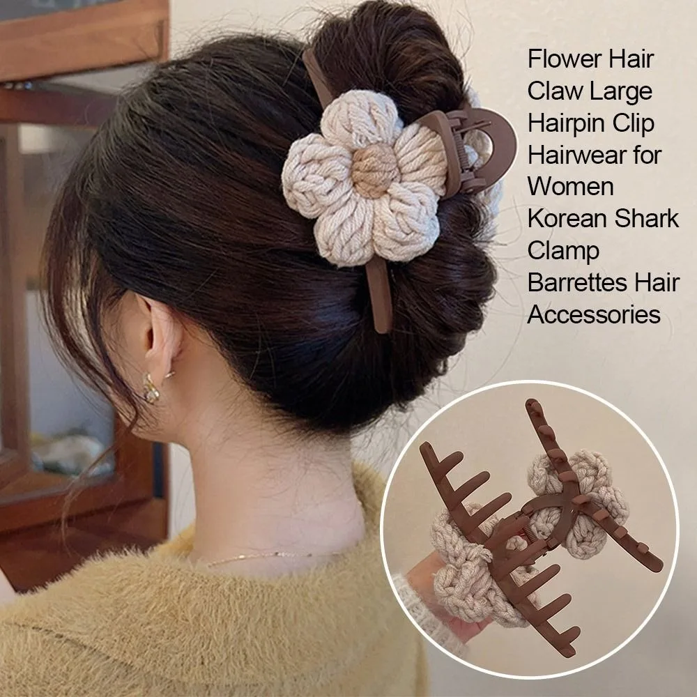 Retro Woolen Weave Flowers Hair Clips Clamps Autumn and Winter Ponytail Claws Woman Hairpins Shark Accessories For Girls Elegant