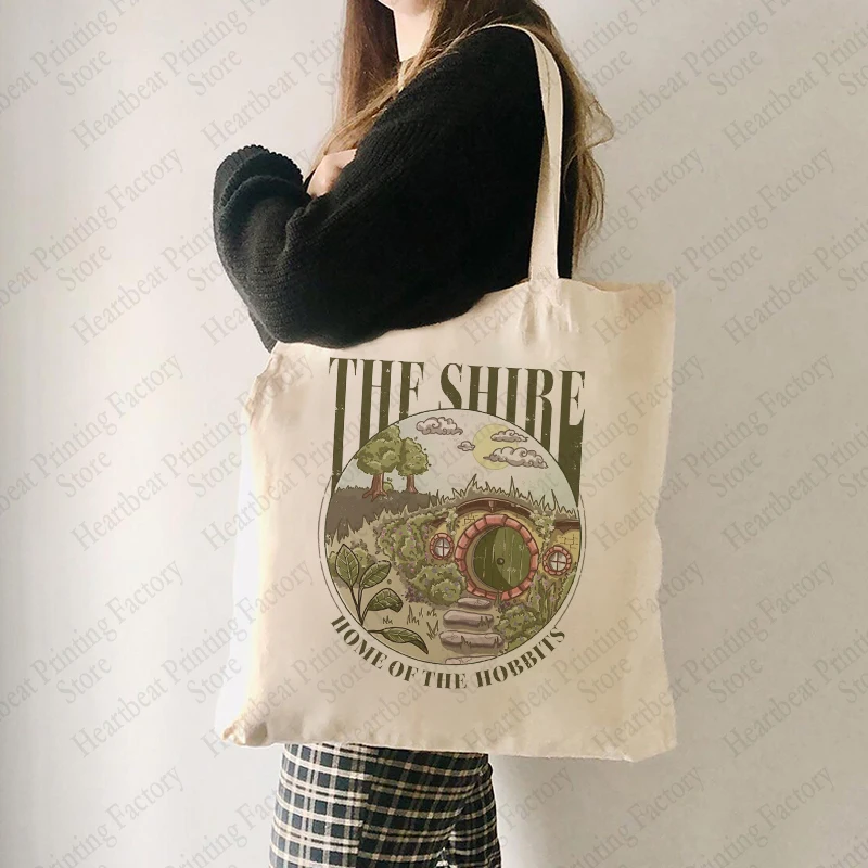 The Shire Pattern Tote Bag Canvas Shoulder Bags for Travel Daily Commute Women's Reusable Shopping Bag Best Gift for Move Lovers