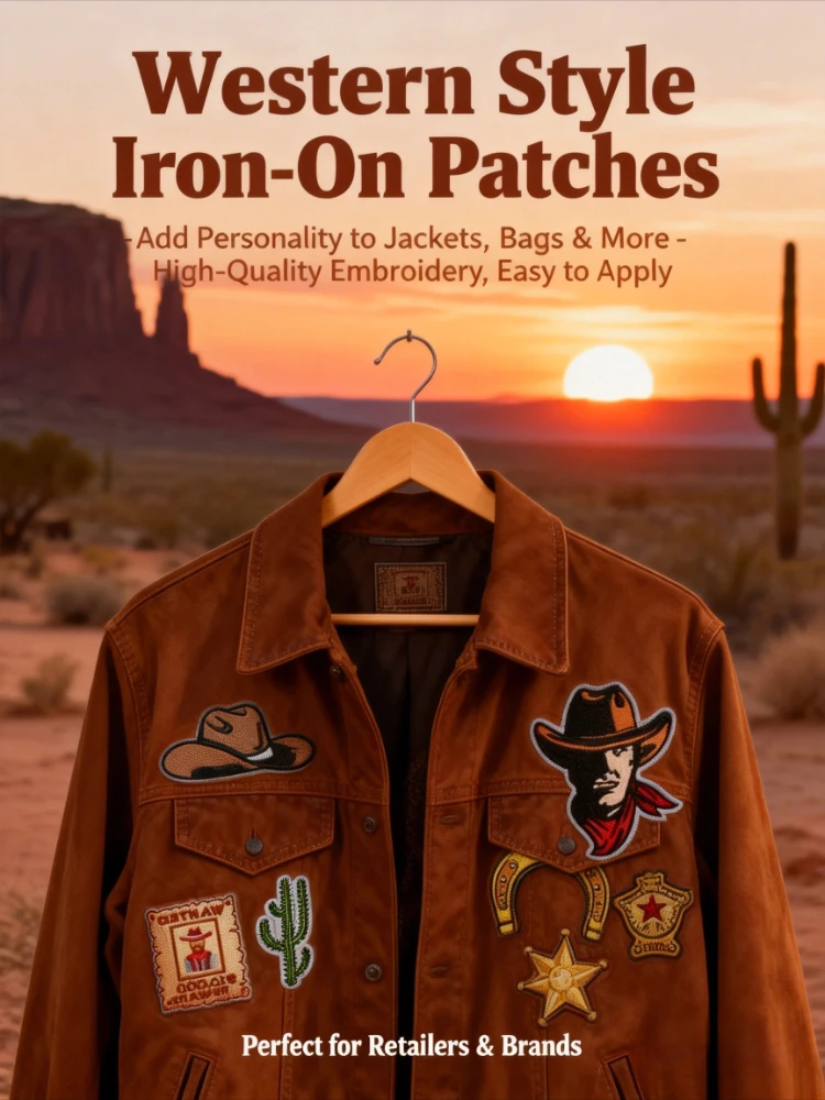 

10/12PCS Wholesale Men's Western Denim Embroidery Cloth Pistol Horse Bull Head Cactus Patch Ironing DIY Apparel Sewing Supplies