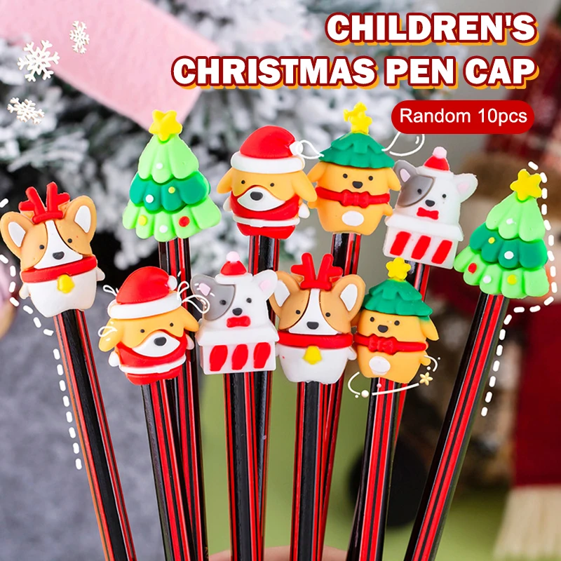 10 Pcs Mini Cute Cartoon Christmas Silicone Pen Cap Kawaii Pen Cap Creative Pencil Extender School Supplies