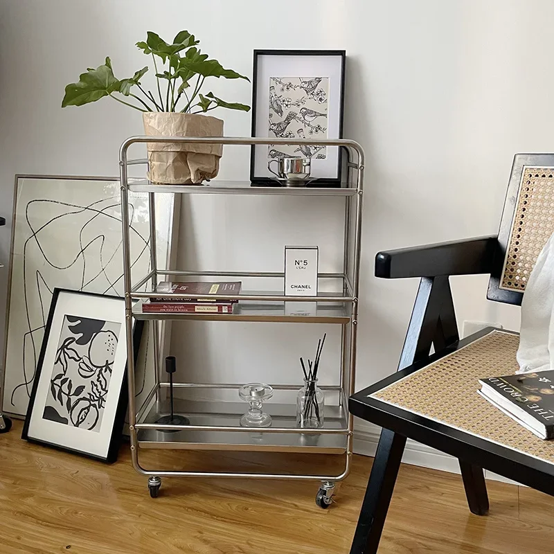 

Metal Shelf Modern Style Multi-layer Floor Removable Pulley Storage Rack Kitchen Islands and Trolleys Rolling Storage Cart