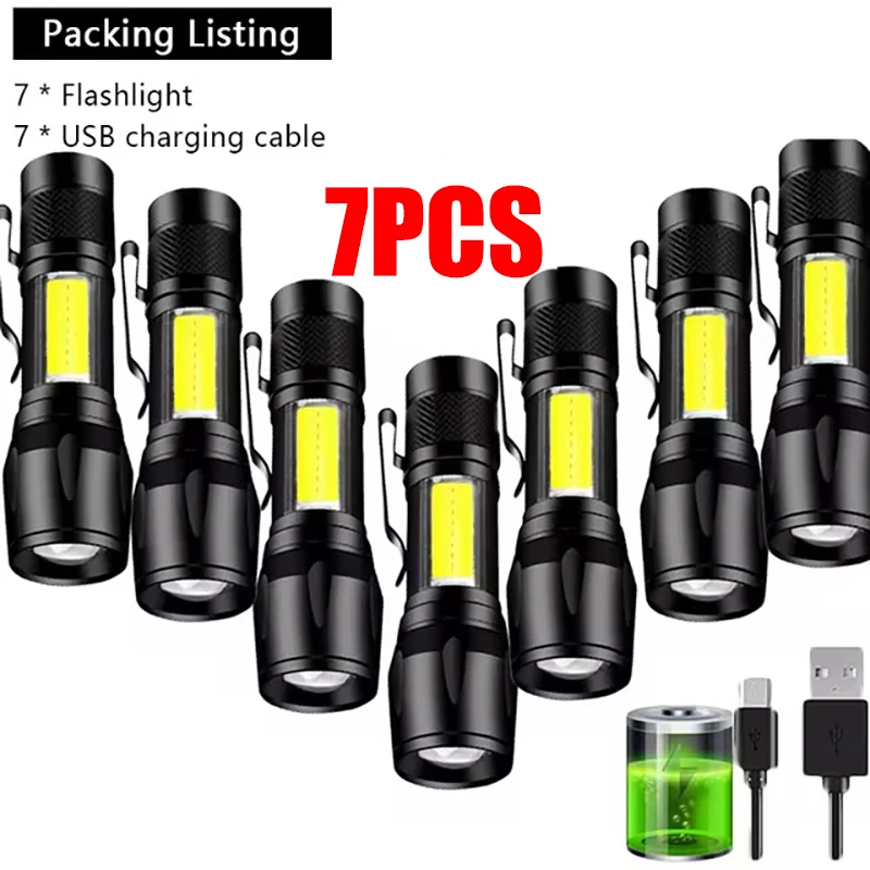 Super Bright Mini LED COB Flashlight Zoomable Tactical Rechargeable Torch 3 Lighting Modes Outdoor Camping Emergency Flashlights