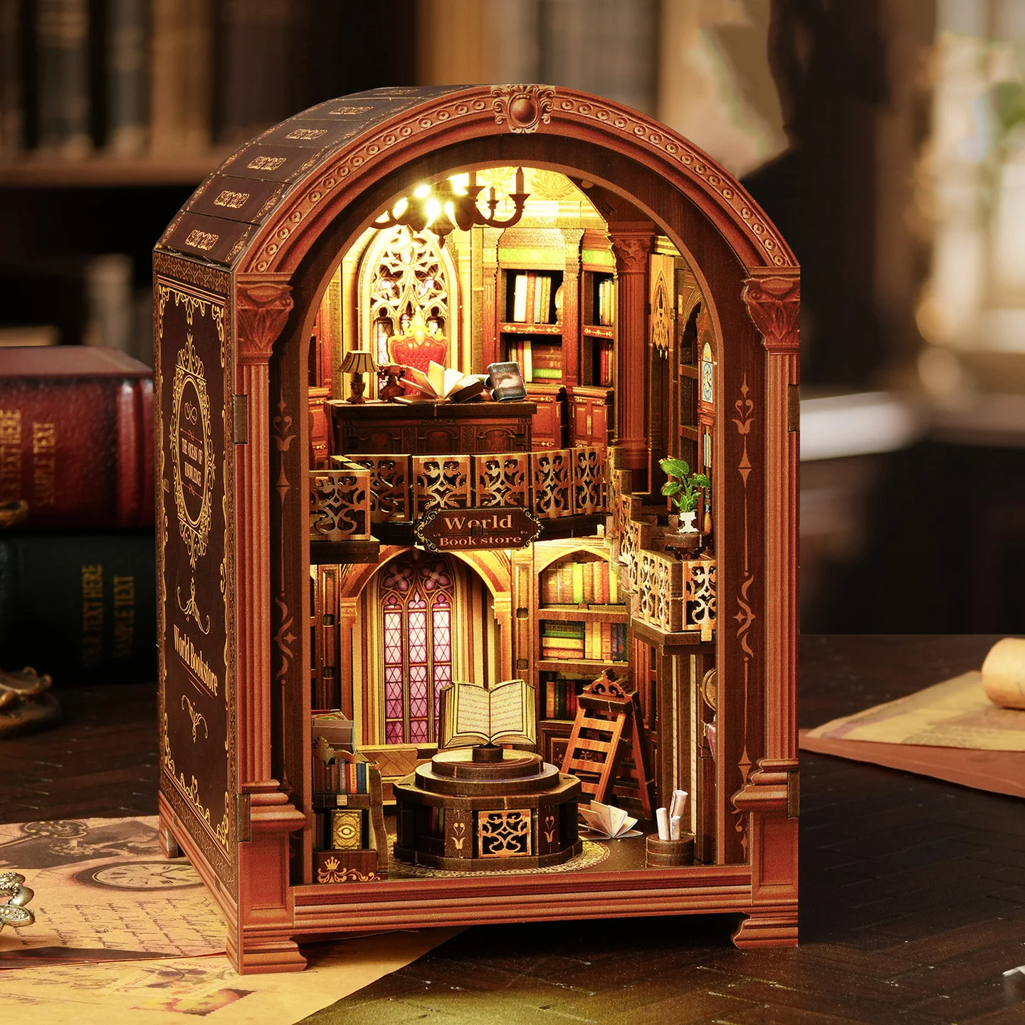 Kit di inserti per scaffali per angoli per libri in legno fai-da-te Wanguo Bookstore Fermalibri Kit modello in miniatura Scaffale per regali di compleanno per amici