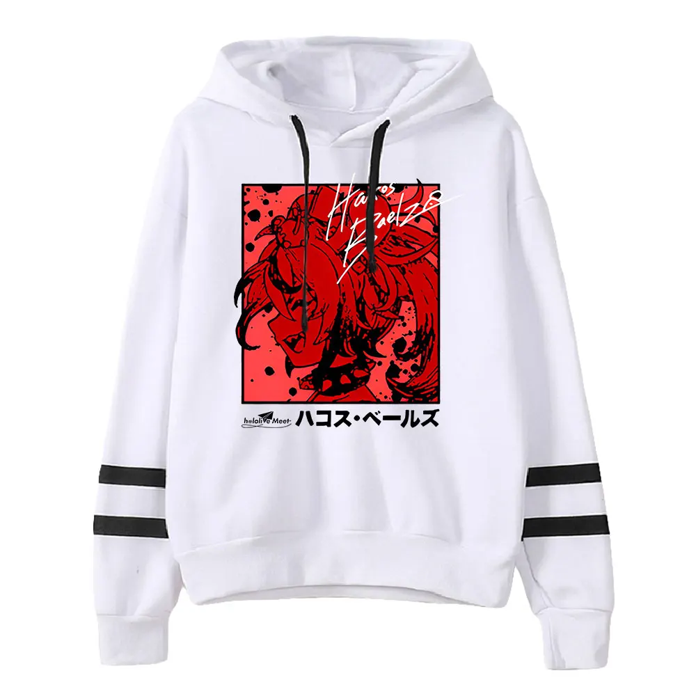 Anime VTuber Hakos Baelz Pocketless Parallel Bars Sleeve Sweatshirt Men Women's Hoodie Harajuku Streetwear Unisex Clothes