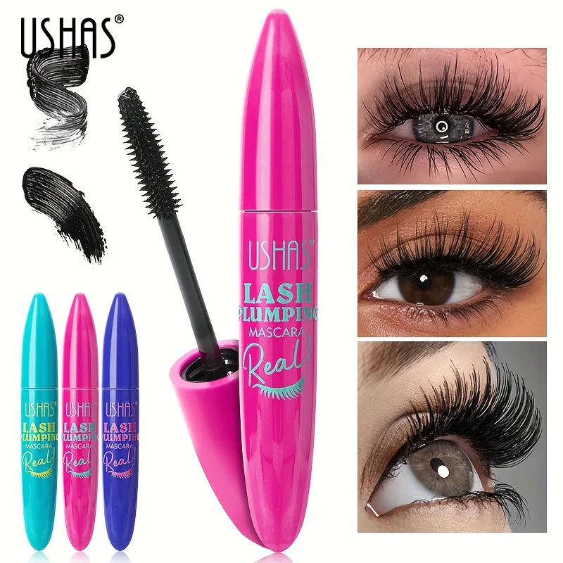 USHAS 3D 마스카라 길어지는 블랙 속눈썹, 익스텐션 속눈썹 브러쉬, 뷰티 메이크업, 오래 착용, 골드 컬러 마스카라
